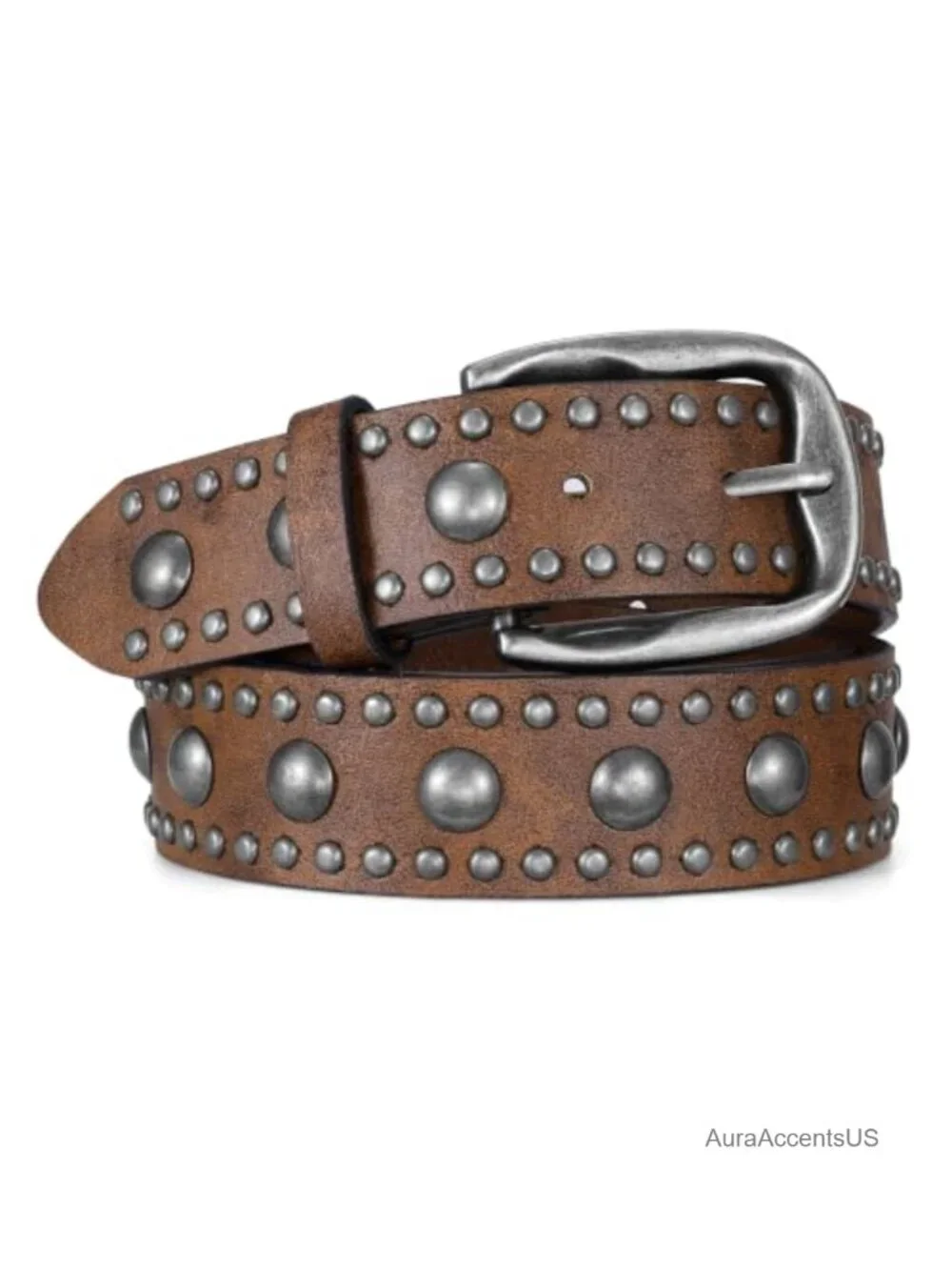 Women's Vintage Punk Studded PU Leather Belt with Metal Buckle